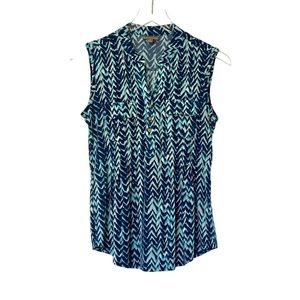 ROZ & ALI Women’s Sleeveless Top Aqua Marine Blue Zig Zag Pattern Size Small